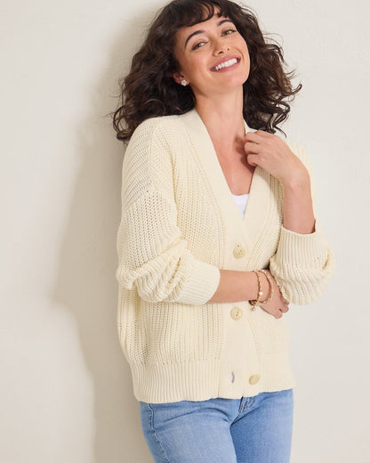 Zoe Cotton Shaker-Stitch Cardigan