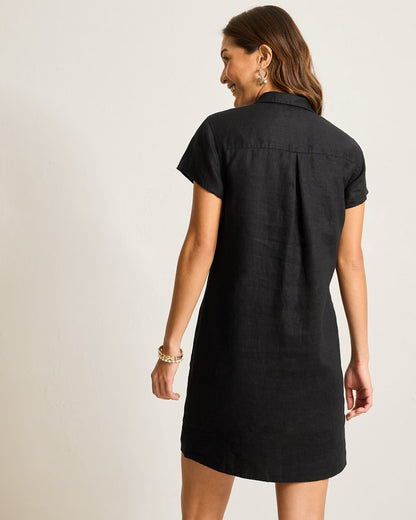 Two Palms Short-Sleeve Linen Collared Dress