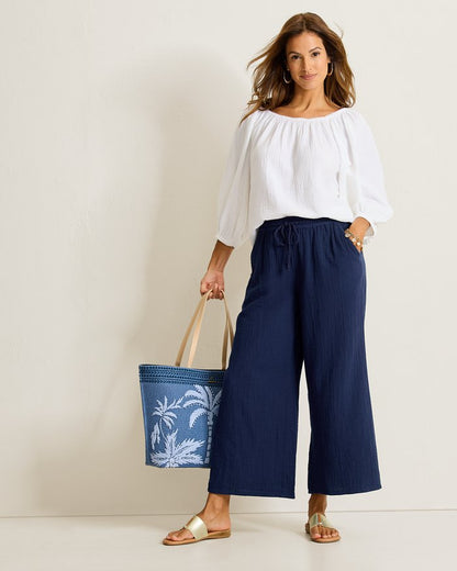 Island Gauze High-Rise Cropped Wide-Leg Pants