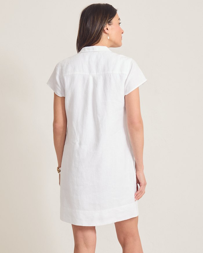 Two Palms Short-Sleeve Linen Collared Dress