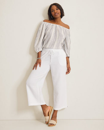 Island Gauze High-Rise Cropped Wide-Leg Pants