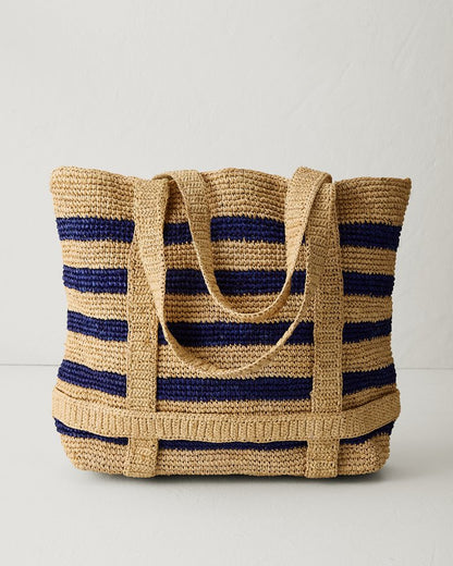 Striped Raffia Traveler Tote