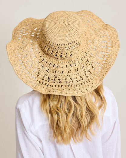 Lana Crochet Raffia Wide-Brim Packable Hat