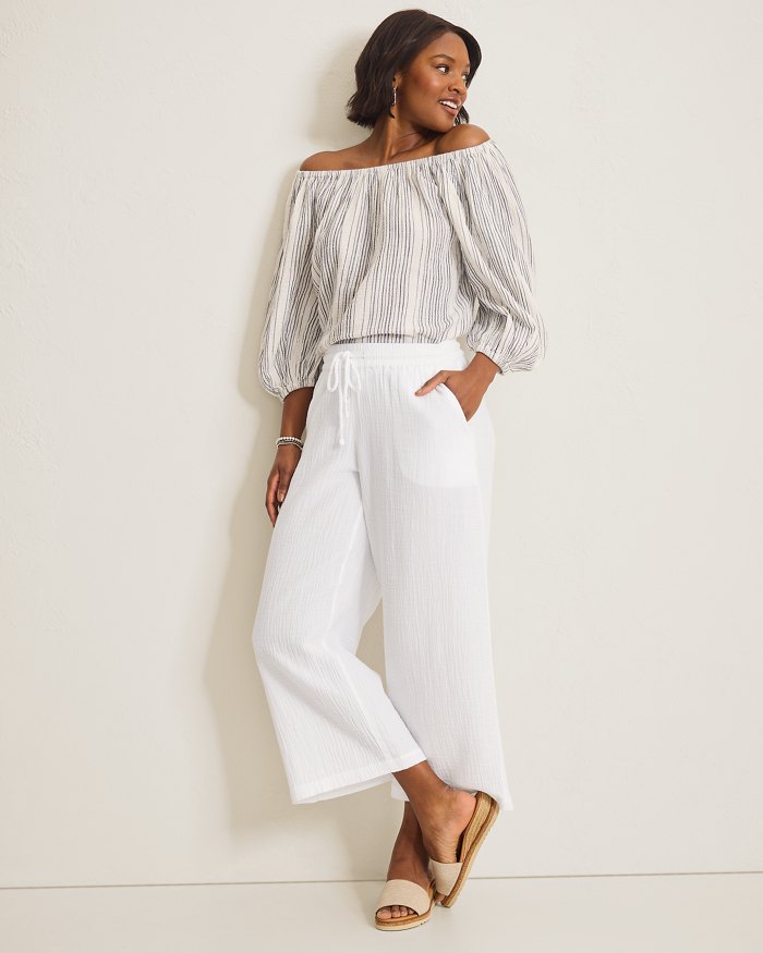 Island Gauze High-Rise Cropped Wide-Leg Pants