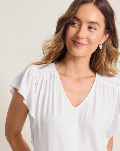 Kauai Smocked Flutter-Sleeve Top