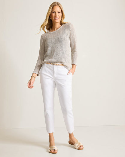 Mid-Rise Raw-Edge Cropped Chino Pants