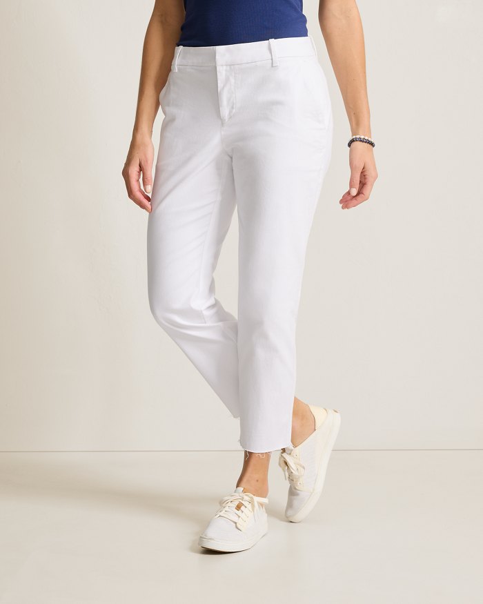 Mid-Rise Raw-Edge Cropped Chino Pants