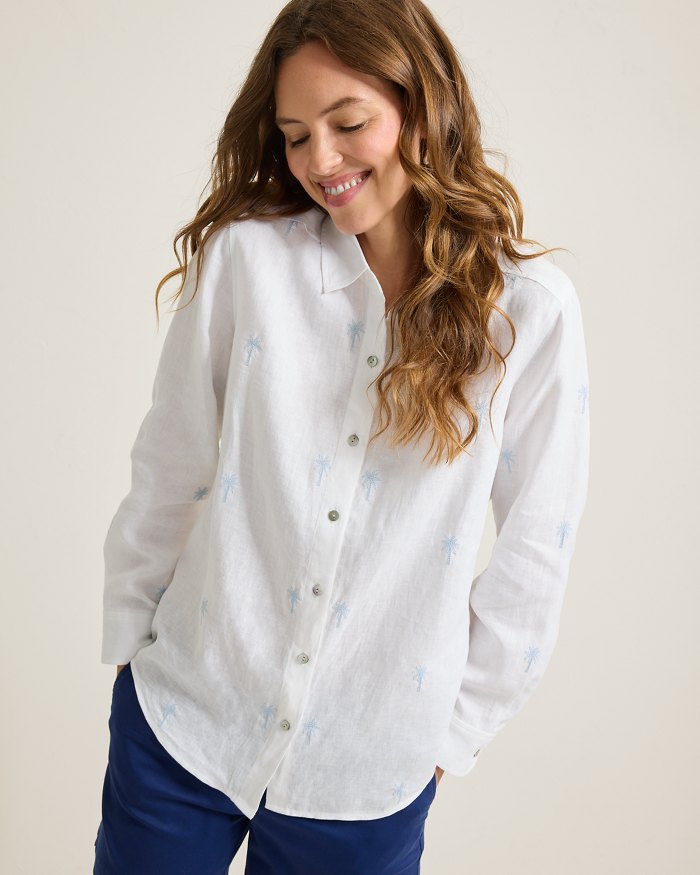 Coastalina Linen Embroidered Relaxed Top