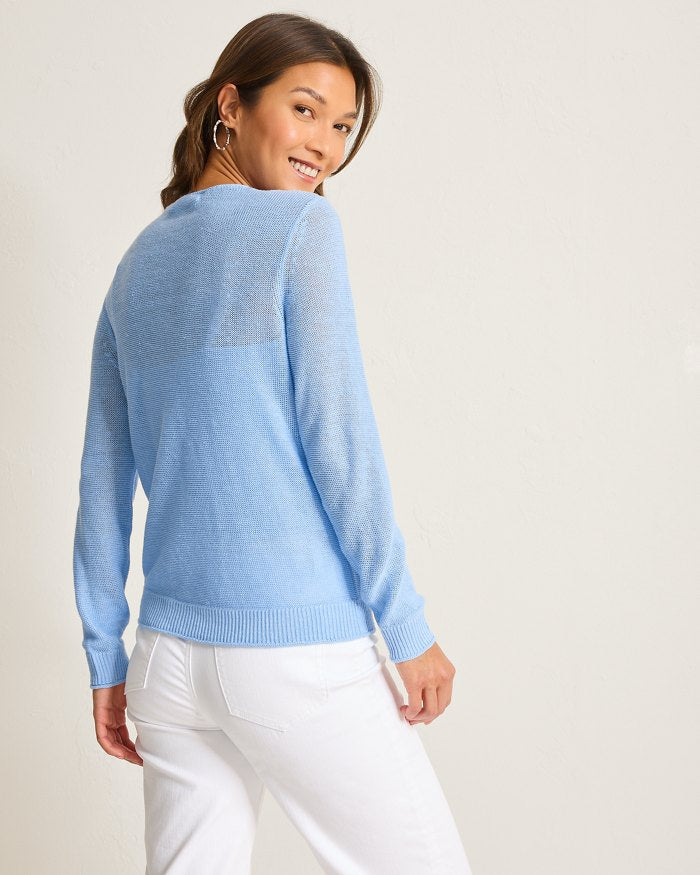 Cedar Linen Long-Sleeve V-Neck Sweater