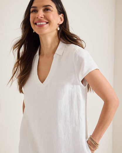 Two Palms Short-Sleeve Linen Collared Dress