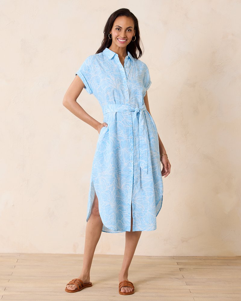 Coastalina Hightide Hibiscus Linen Shirt Dress