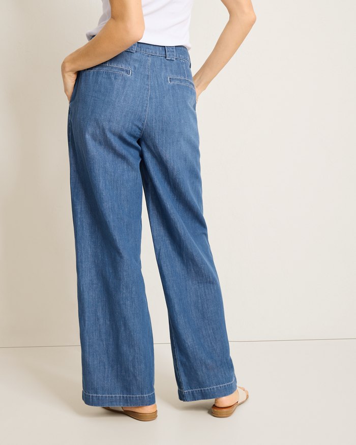 High-Rise Linen-Blend Denim Trousers